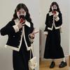 Women's Plus Size Fleece-Lined Lambswool Winter Suit: Thick Coat & A-line Skirt Set
