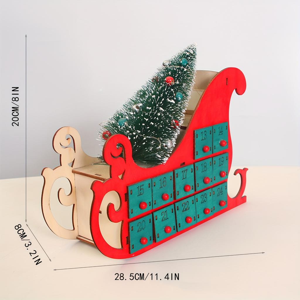 1pc Wooden LED Sleigh Advent Calendar Festive Christmas Countdown Calendar with Snowman, Battery Operated, Winter Wonderland Christmas Decorations