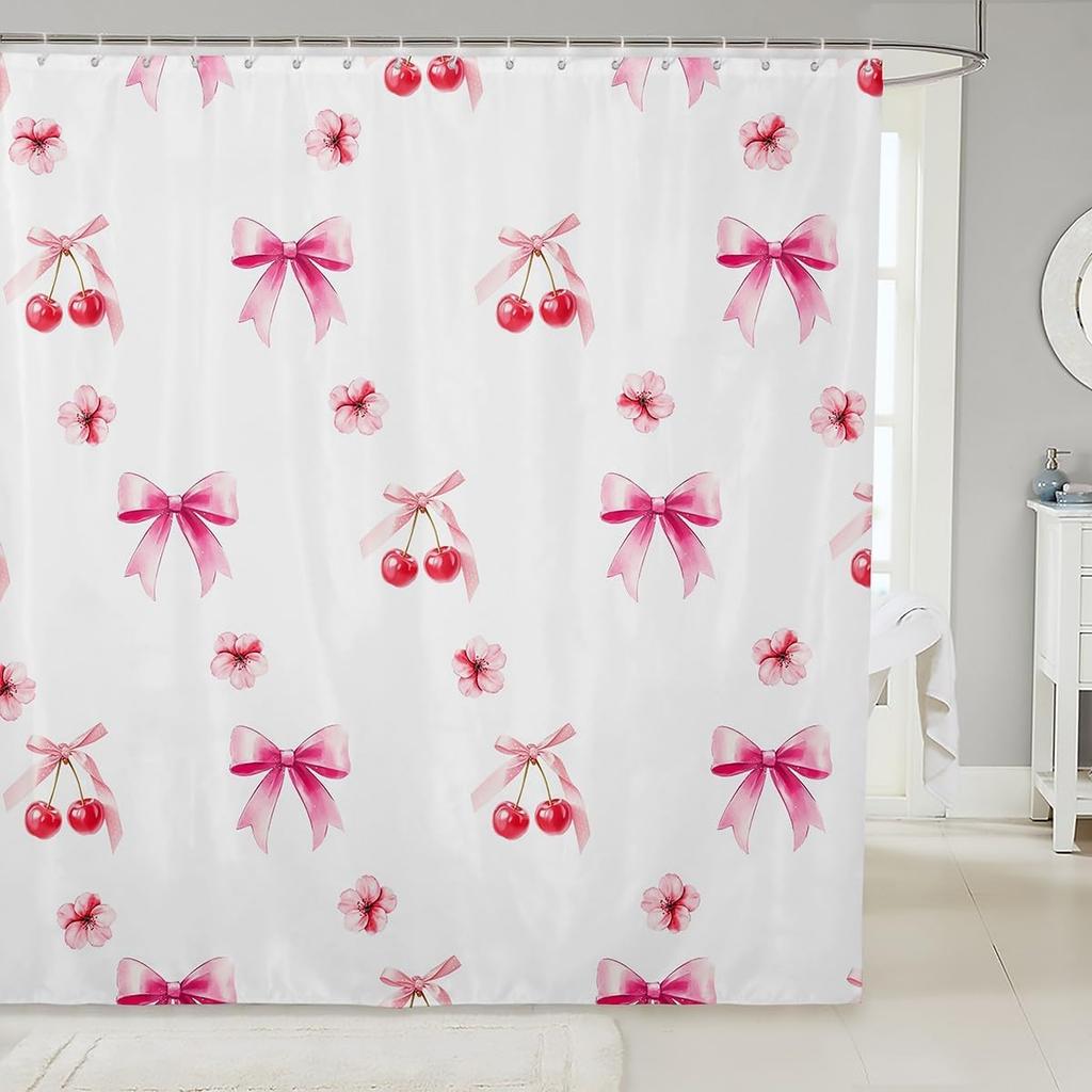 Kids Cherry Bathroom Shower Curtain Set Cherry Pattern Shower Curtain Boys Girls Cute Fruit Bath Curtain for Cartoon Fruit
