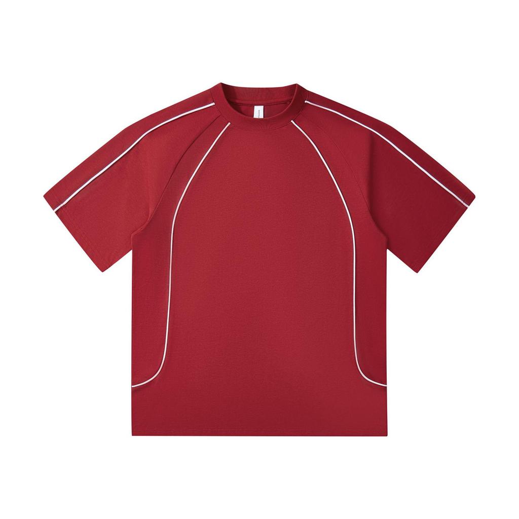 Summer Raglan Color Block Short Sleeve T-Shirt, Trendy American High Street Brand, 250g Pure Cotton, Loose Casual Fit