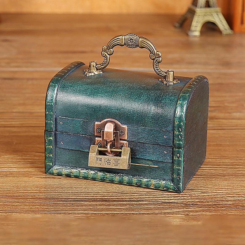 Antique Jewelry Box Retro Green Decorative Jewelry Containers With Lock Retro Treasure Box Keepsake Box Necklace Earrings