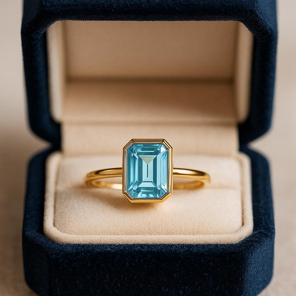 Vintage Emerald cut Aquamarine Engagement Ring Promise Ring For Her Anniversary Gift For Wife Christmas Present
