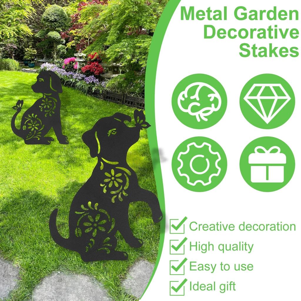 8/2PCS Metal Dog Garden Decor for Outside Decorative Garden Stakes Black Dog Silhouette Yard Art Decor Outdoor Decorations