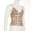 Women's Color Contrast V Neck Personality Leopard Print Halter Spice Sexy Halter Waist Slimming Vest Top