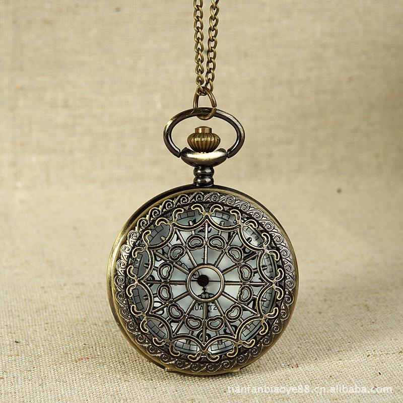 

Винтажные карманные часы «Скелетон Паутина» - Классический большой размер 8110 Silver White Face, Thin Chain