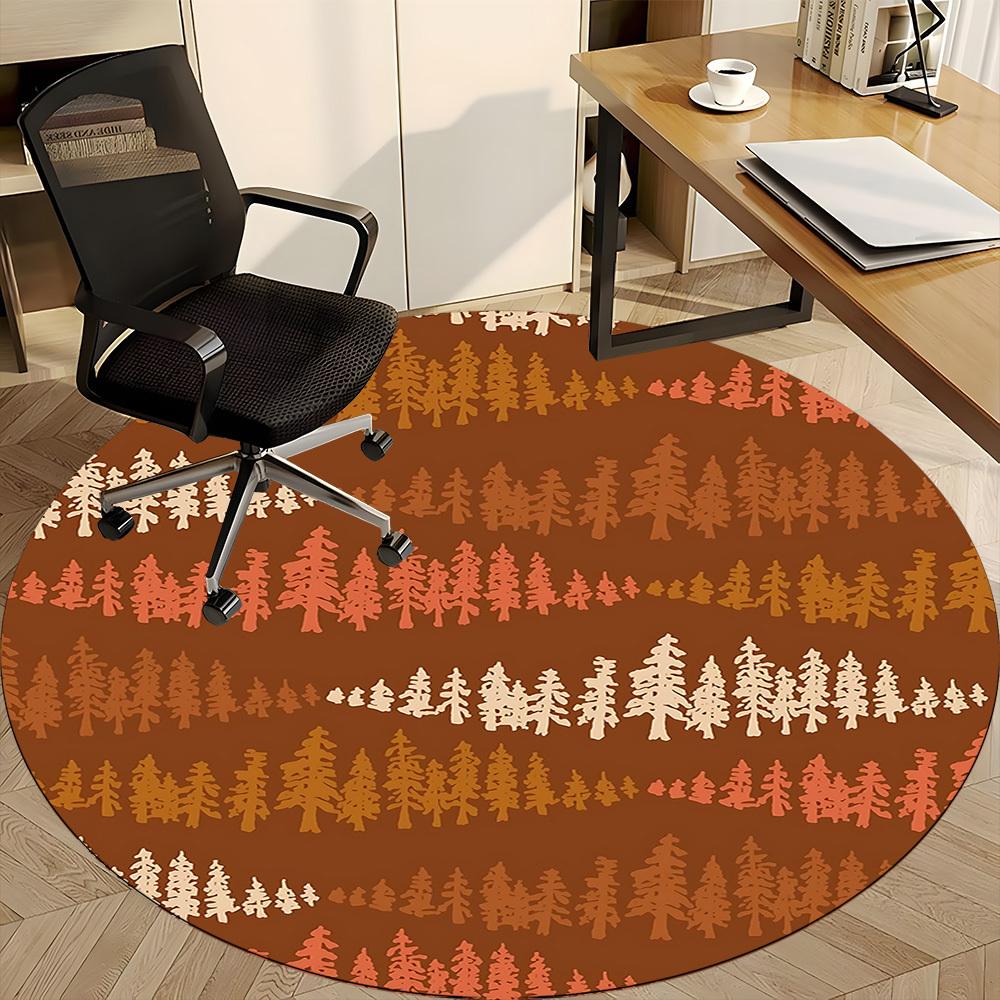 1pc Forest Trees Office Round Area Rug, Indoor Mat Suitable ForOffice, Under Office Chairs Bedroom Living Room Home Decor, D110