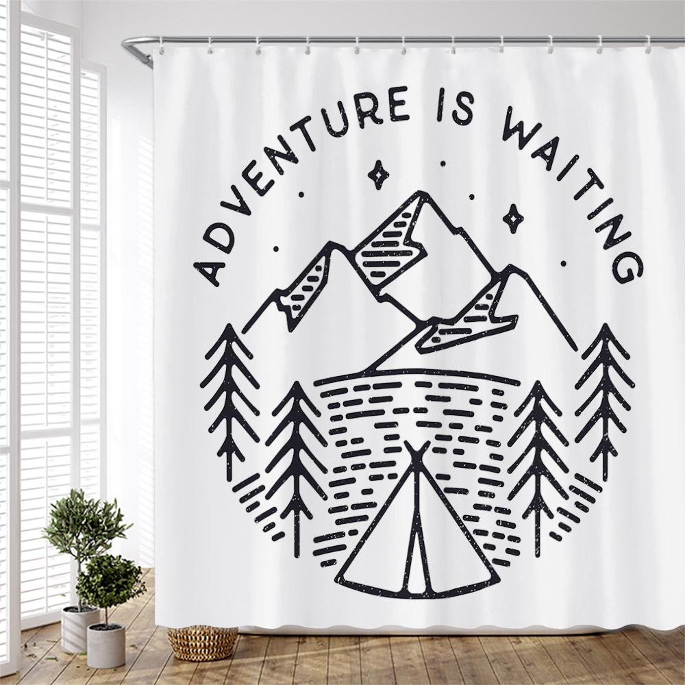 Forest Camping Poster Shower Curtain Camper Car Woods Bathroom Bath Decors Outdoor Landscape Backdrop Cloth 3D Room Curtains Set
