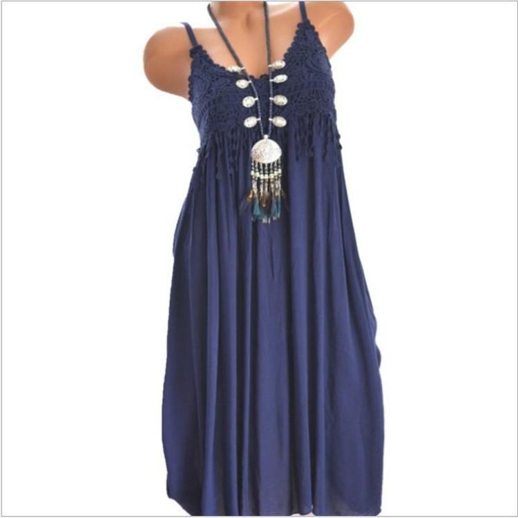 Sexy Lace Suspender Dress Medium Long Hot Sale Solid Color Splicing