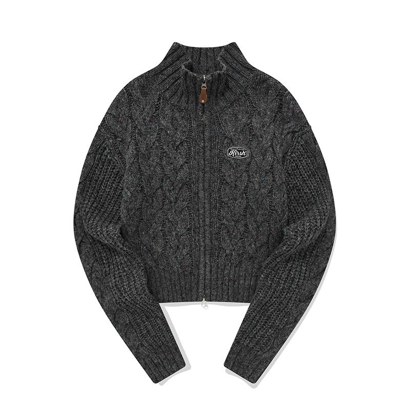 KIRSH Uni Logo Wappen Cable Collar Knit Zip-Up [Charcoal]