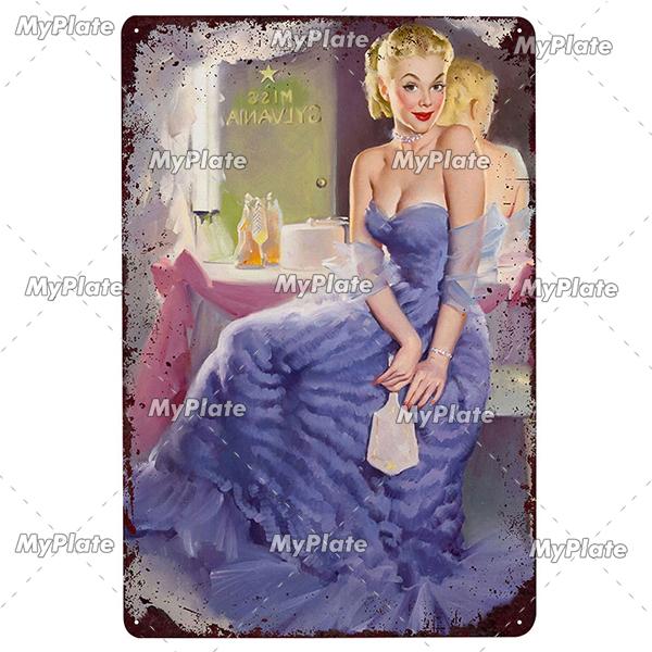 Beauty Woman Metal Sign Bar Pub Decor Plaque Metal Vintage Crafts Home Decor Painting Plaques Art Pinup Poster