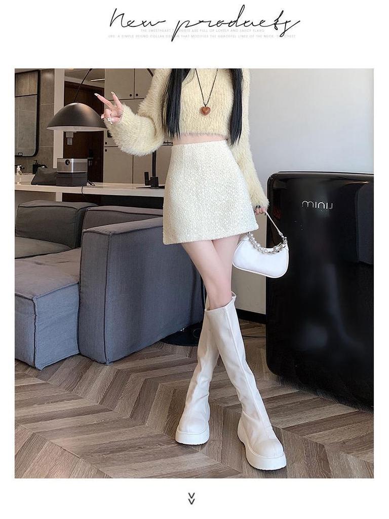 2024 French Chic Women's Sequin Tweed Pencil Skirt - Autumn/Winter Collection
