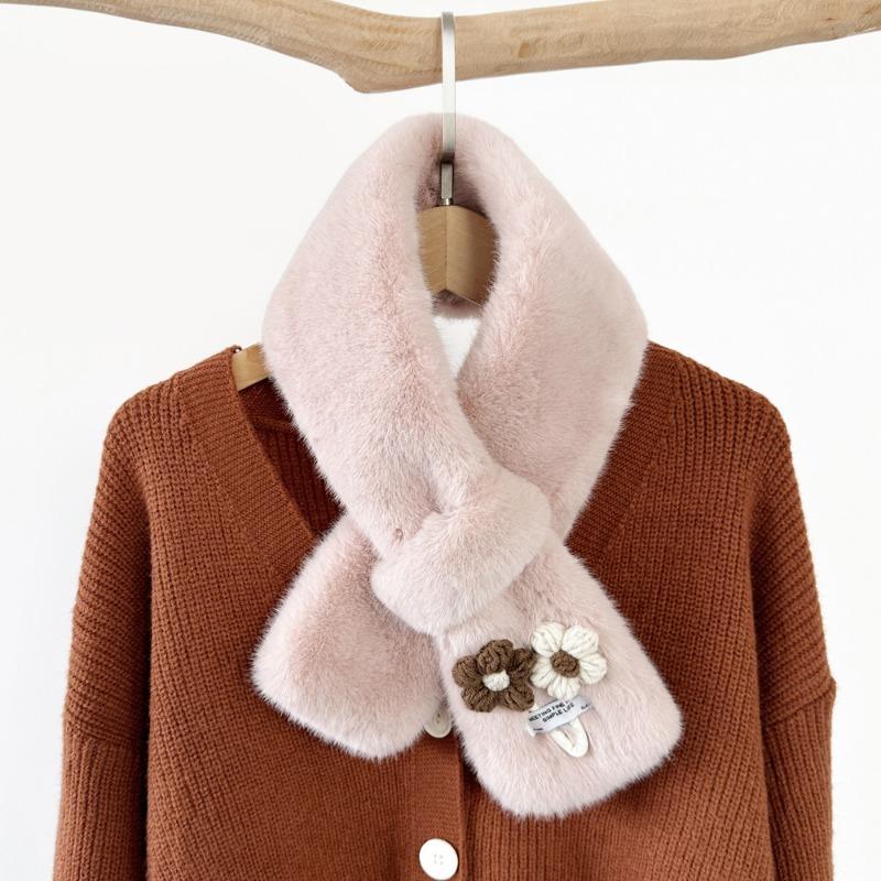 Soft waxy wind thickened solid color fluffy scarf to keep warm imitation Rex rabbit hair cross scarf plush collar women