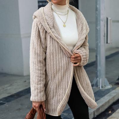 Autumn and Winter Women's Cardigan Jacket Hooded Loose Double-sided Plush Buttonless Cardigan