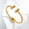 New H Fashion Stainless Steel Light Luxury Double T Open Spring Clasp Women's Bracelet
