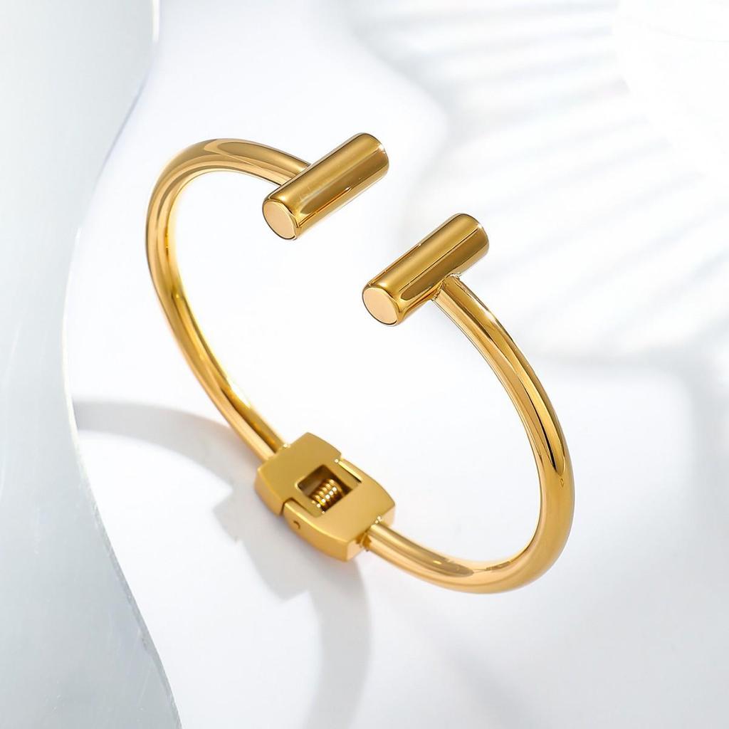 New H Fashion Stainless Steel Light Luxury Double T Open Spring Clasp Women's Bracelet