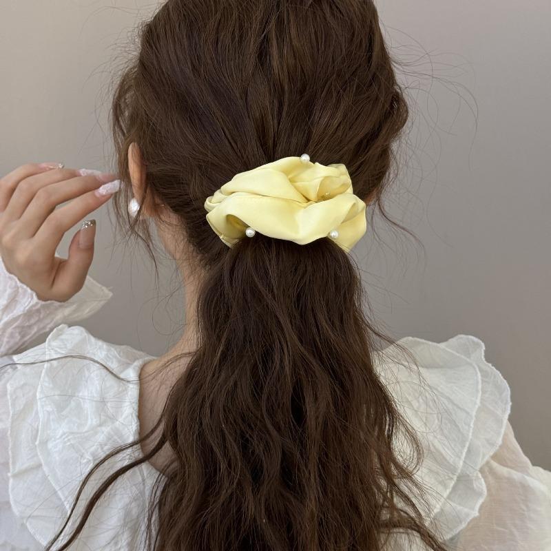 Sweet and Soft Pearl Large Intestine Hair Band for Women Japanese-style Satin  Versatile High Ponytail Headwear  Hair Accessory  Hair Tie Hair Tie