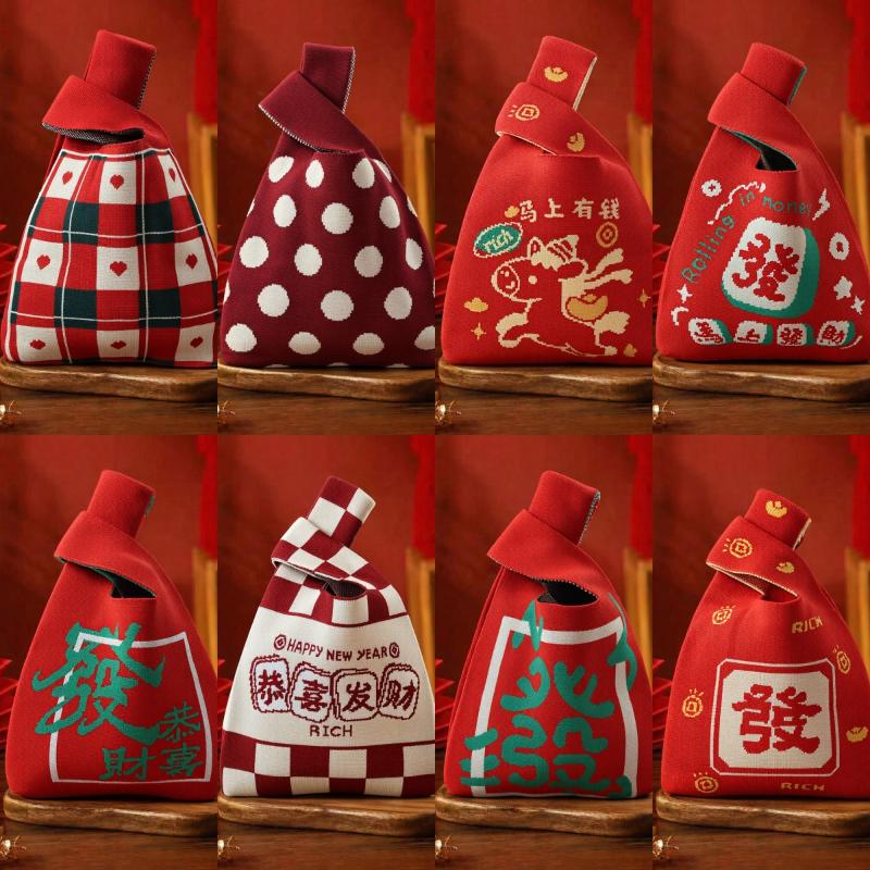 Horse Year Knitted Storage Bag Large Capacity Portable Handbag Year Casual Tote Bag For Daily Matching And Outings