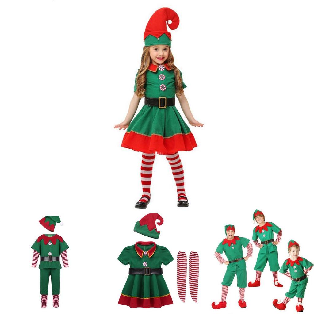 Festive Green Elf Santa Claus Costume For Adults And Kids Perfect For Family Christmas Celebrations