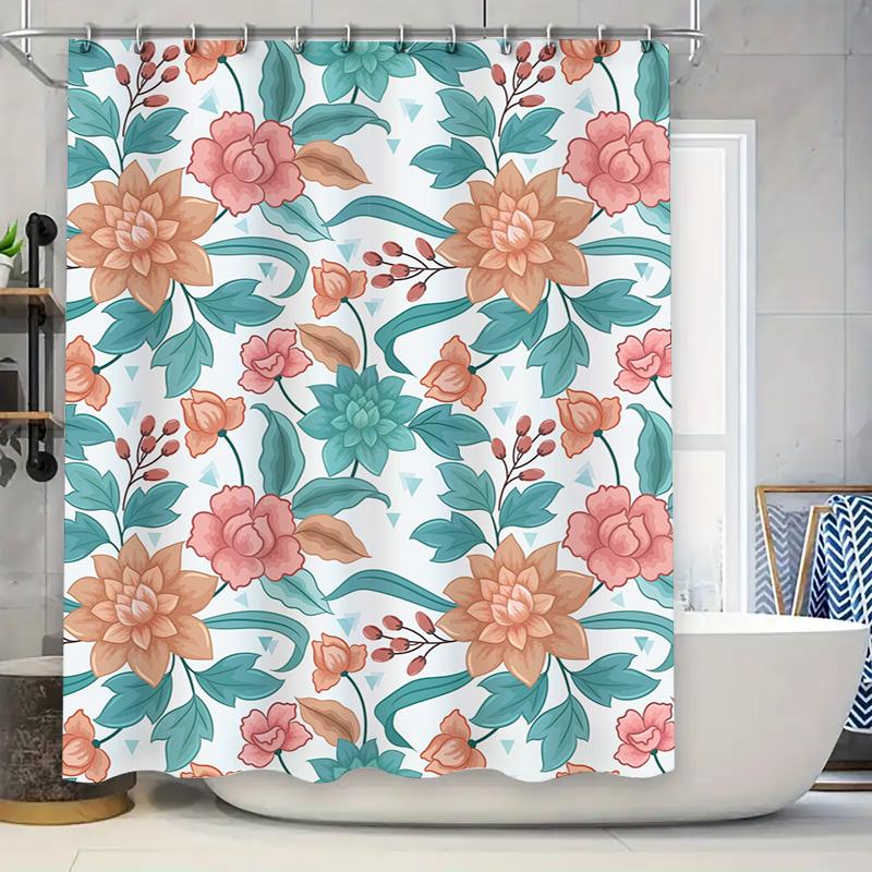 

Floral Shower Curtain With Geometric Pattern For Bathroom Decoration Modern Flower Design Custom Made Size Options Available! W60H190(CM)-1 Pcs