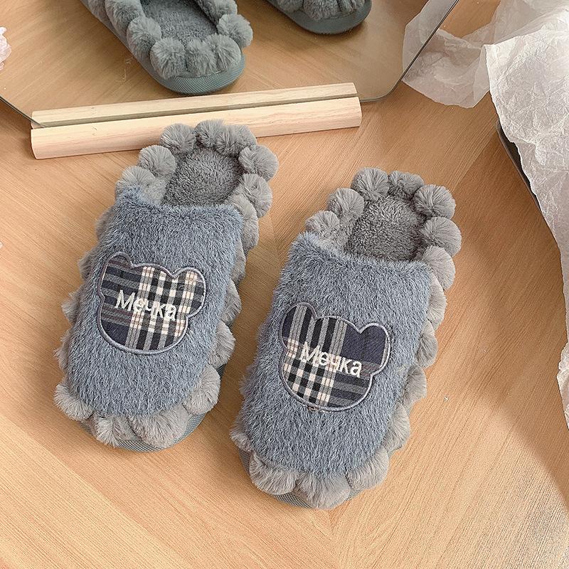 2025 new autumn and winter plush bow cotton slippers women's plush thickened non-slip warm can be worn outside women's cotton mop