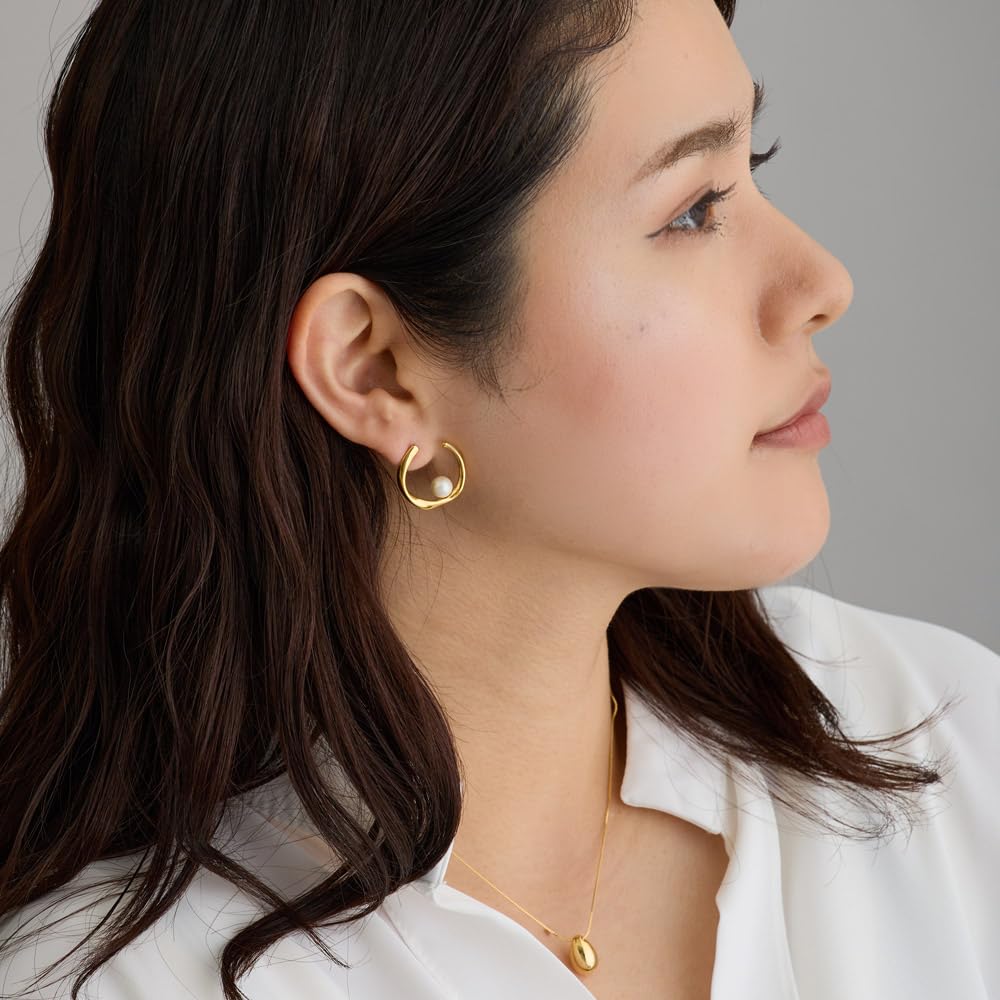 Cercei fabricați în Japonia Cercei curbați din rășină Captură cu rășină Motiv potcoavă Perla 1 piatră Semiluna cerc Cerceu simplu fără nichel Doamnelor Office Gold