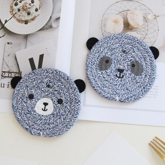 Tea Coaster Non-slip Decorative Rope Anti-scalding Round Hand-Woven Cartoon Bear Cotton Placemat