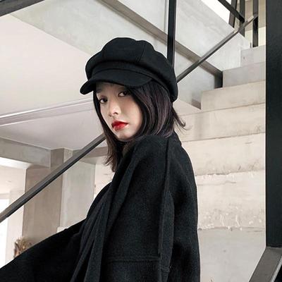 Women's Woolen Black Peaked Beret: Trendy Retro Painter Style, Korean British Octagonal Hat for Autumn and Winter