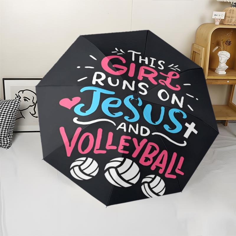 volleyball Theme Automatic Umbrella, Lightweight & Portable, 8 Rib, Perfect for Outdoor Travel, Birthdays, Christmas, Gifts.