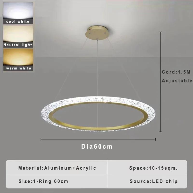 Lamp Gold Chandelier, Modern Chandelier For Dining Room Living Room ,Luxury Acrylic Ring Chandelier Light Fixture Adjustable Han