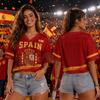 2026 New Spanish Flag Printed V-neck Short T-shirt Summer Women Football Style Support Top T-shirt Street Trendy Women's Top