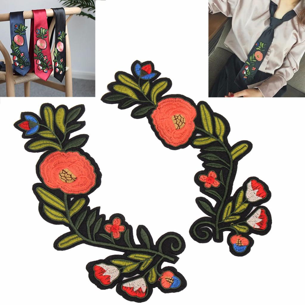 2pcs New Red Green Flower Patch Embroidered Patches Sew On Applique Lace Sewing