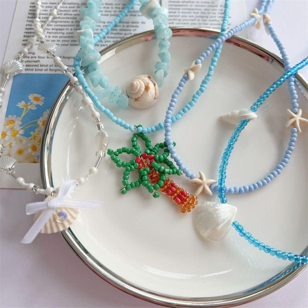 Sea Beach Conch Shell Necklace Boho Style Bohemia Beads Chain Choker  Summer