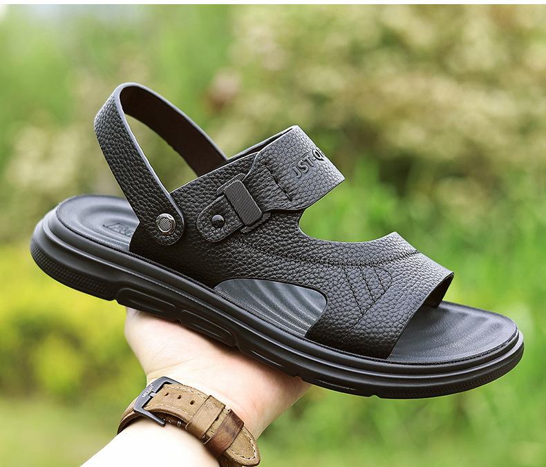 Fashion Summer Leather Sandals for Men Outwear Soft Sole Dual-use Slipper Shoes Male Solid Color Fashion Casual Sandals Man