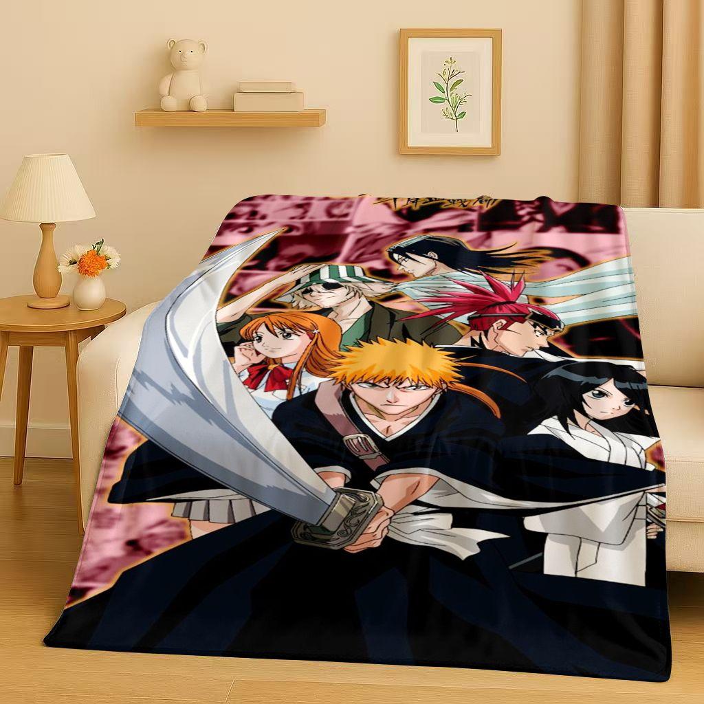 Anime Bleach Kurosaki Ichigo Cartoon Flannel Blanket,Ultra Soft Warm Plush Throw for Home Bedroom Bed Sofa Cover Travel Kid Gift