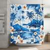 Exotic Blue Floral Shower Curtain Tropical Palm Tree Hawaiian Hibiscus Decorative Bath Mat Cover Waterproof Fabric for Home Bath