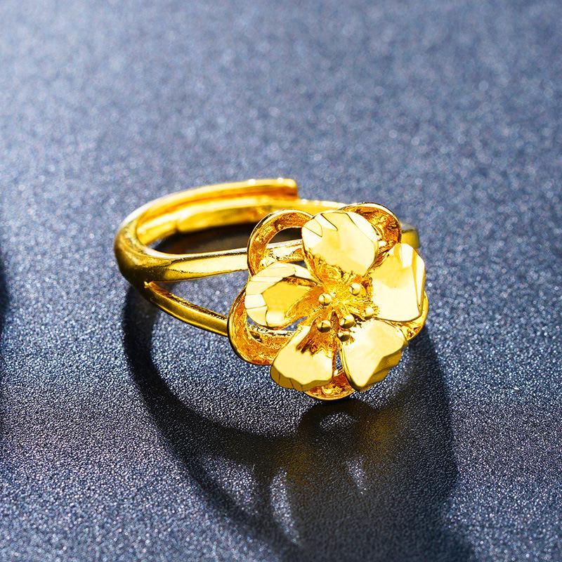 Blumenring aus vietnamesischem Sandgold für Frauen, langlebiges Goldimitat, auffälliger Brautschmuck zur Hochzeit.