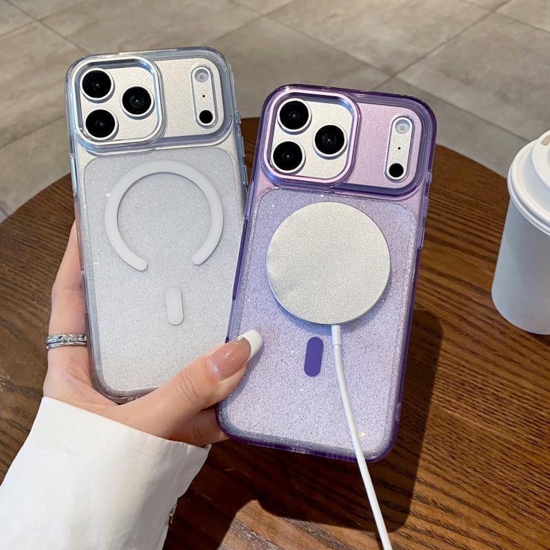 Compatible with iPhone 14/16 Pro/17 Pro Max: High Transparency, Drop-Proof, Glitter Magnetic Suction Case