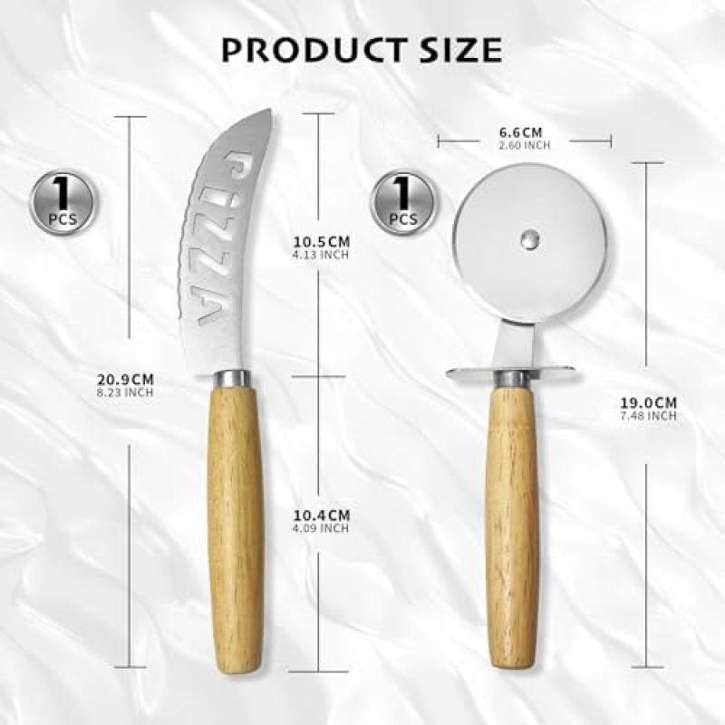 2-Piece Professional Pizza Cutter Set, Stainless Steel Pizza Knife, Ideal for Pizza, Pastry, Bread, Soft & Hard Cheese Cutting