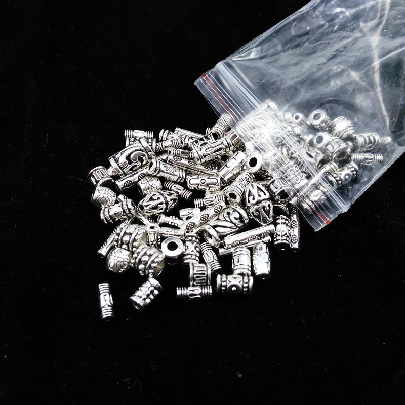 Tibetanisches Silber Schmuck-Set: 50g Gemischte Anhänger, Vintage Armband, Blumenbecher-Abstandshalterperlen für DIY Handgemachte Kreationen