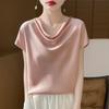 Summer new swinging collar short-sleeved T-shirt women's acetic acid satin drape thin top French temperament simulation silk inside