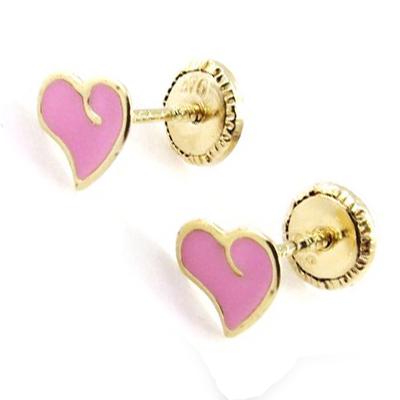 [J0413] - Pink 'Love' Earrings (Gold - 9 Carats) - 6x5 Mm