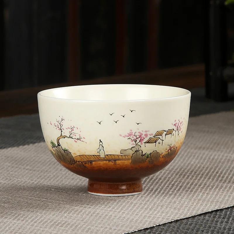 1pcs 100ml Coarse Pottery Teacup Single Cup Large Handmade  Ceramic Kung Fu Tea Set  Hand-painted Firewood Master Cup.