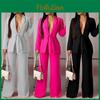 Women Blazer Piece Two Sets Suits Long Sleeve Coat Jackets Tops And Long Pants Flared Trousers Elegant Casual Clothes