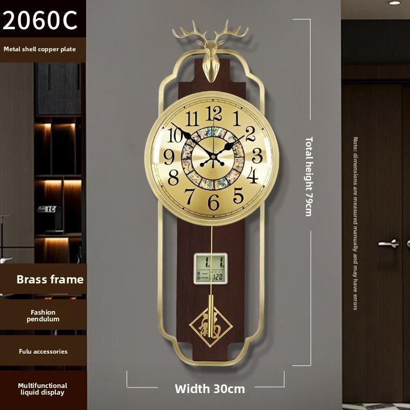 Wall Clock New Chinese Brass Living Room Home Solid Wood Luxury Chinese Style Silent High-end Watches Home Decoration