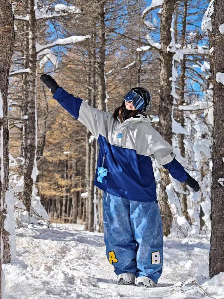 Ice Degree Unisex Color Block Wasserdichte Skijacke mit Kapuze und Plüschfutter für Outdoor Single/Double Boarding