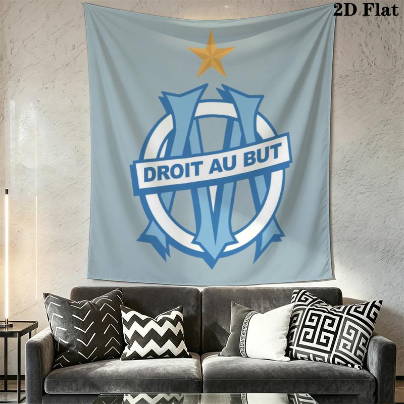 Olympique De Marseille Wall Tapestry Aesthetic Wall Hanging Printed Fabric Blanket Decorative Tapestries for Bedroom Living Room Home Decor