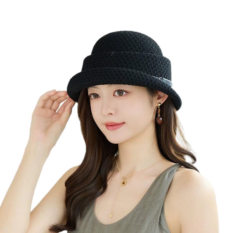Summer Women's Rolled-Brim Fashion French-Style Elegant Small Hat Brimmed Fisherman's Hat Thin Breathable Sunshade Bucket Hat