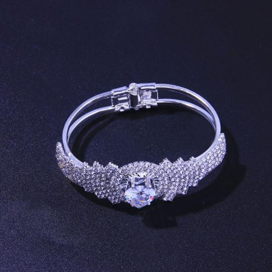 Women Bangle with Buckle Opening Closing Design, Sparkling Cubic Zirconia Bracelet, Formal Wear Wrist Accessory