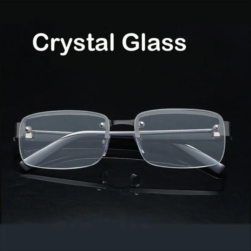 Crystal Glass Reading Glasses HD Presbyopic Glasses Fashion 0 To +4.0 Frameless Brown Glasses Eye Eyewear for Men