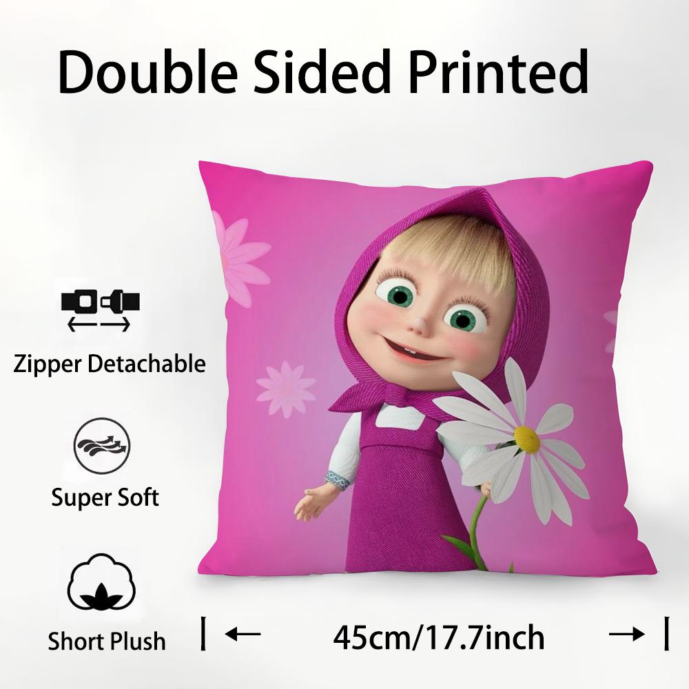 M-Masha And B-Bears Pillow Case Plush Fabric Soft Double Sided Print Sofa Cushion Cover Throw Pillow Covers